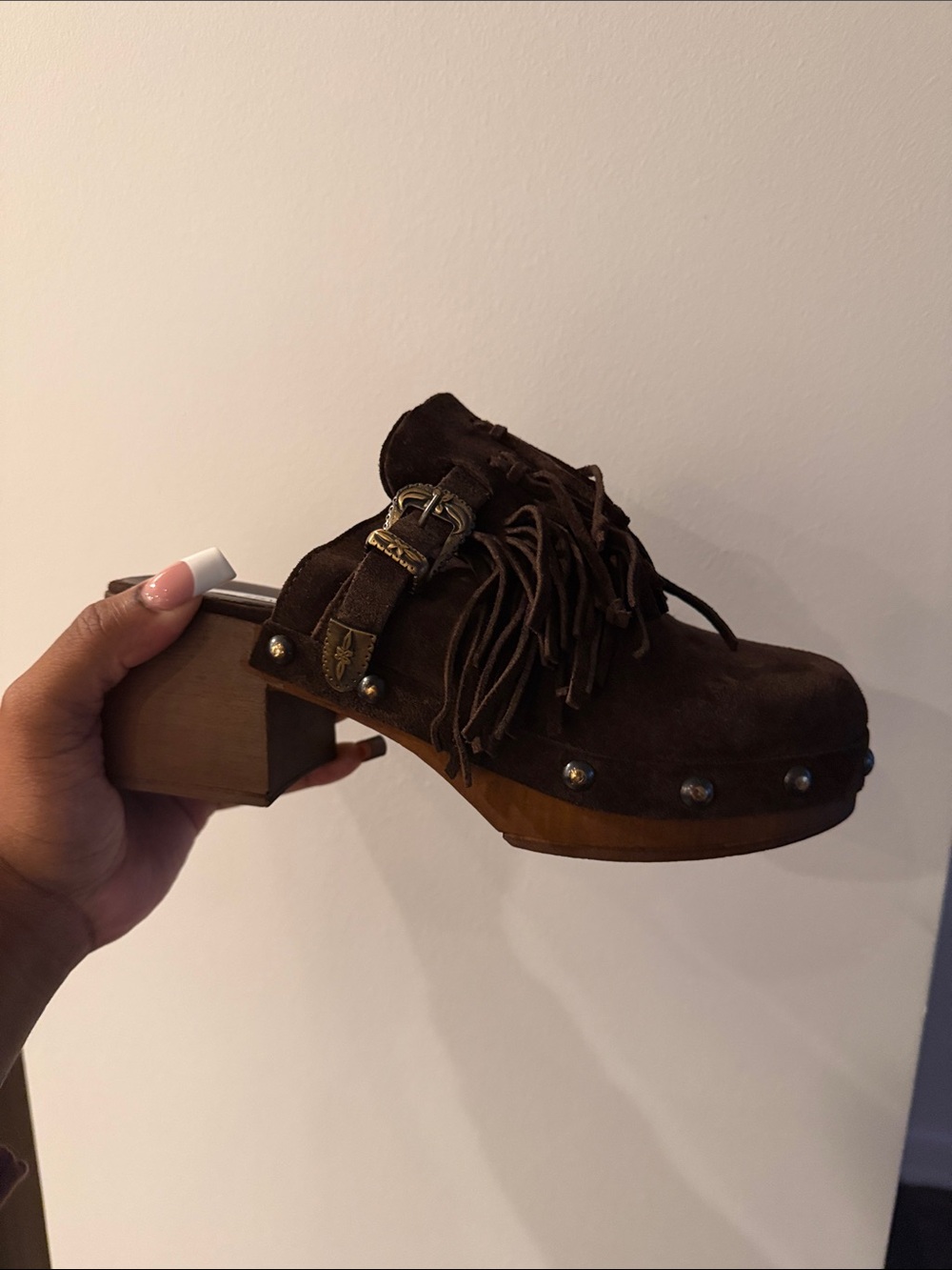 Steve Madden Brown Suede Fringe Clog